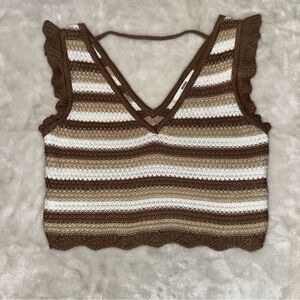 Madden NYC Striped Brown and Cream Knit Top Size Medium